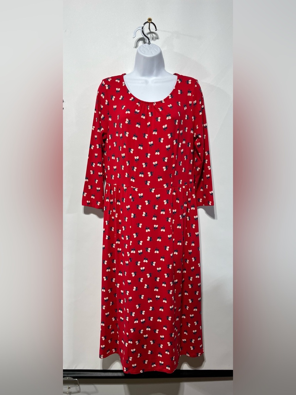 Boden Red Floral Print Midi 3/4 Sleeve Dress Women’s Size 12L